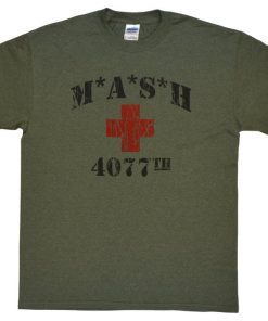 MASH 4077th tv Division Vintage Style Distressed citcom Heather Military Army Green T-Shirt DB