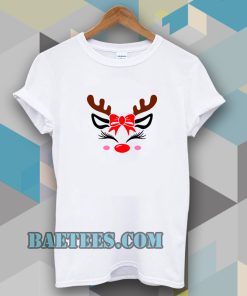 Christmas Reindeer Bow Holly Face T-shirt